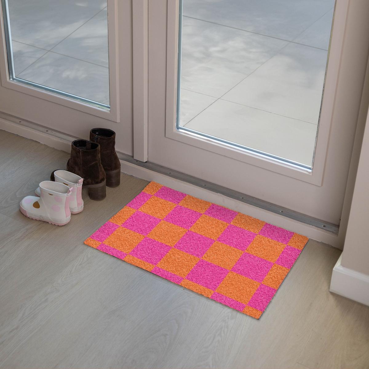 FUSSMATTE Schachbrettmuster - Orange - Rosa - Blöcke Schmutzfangmatte 60x40 cm - Pink, Kunststoff (60/0.4cm) - MuchoWow