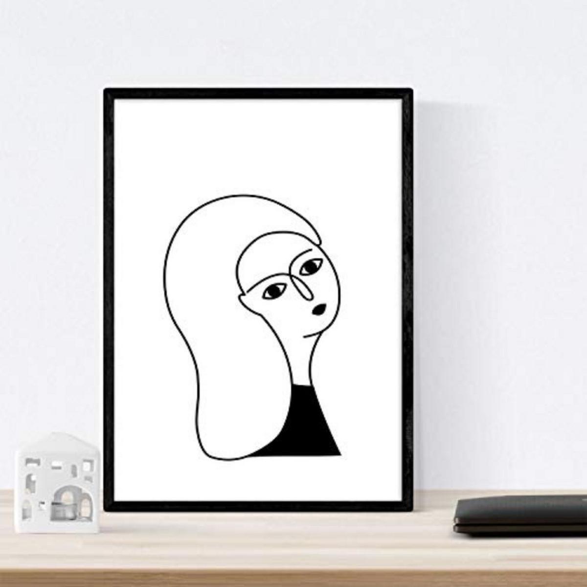 POSTER Set mit 4 „Vier Frauen“ Zeichnungen von Frauen A4 Schwarzer Rahmen - Schwarz, Papier (29.7/3cm) - Nacnic