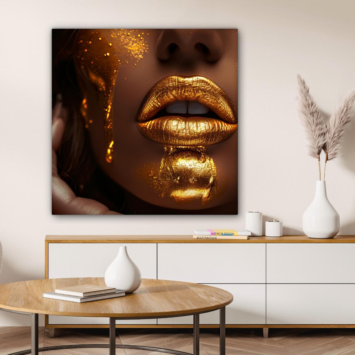 LEINWANDBILD Frau - Gold - Luxus - Porträt Deko Groß 90x90 cm - Goldfarben, Textil (90/90cm) - MuchoWow