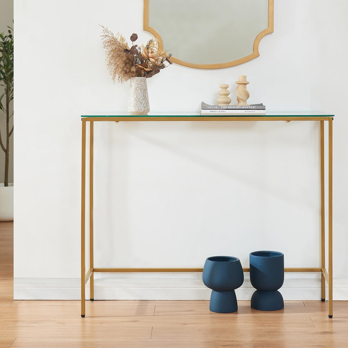 KONSOLENTISCH Kronoby - Transparent/Goldfarben, Glas/Metall (30/100/80cm) - [en.casa]