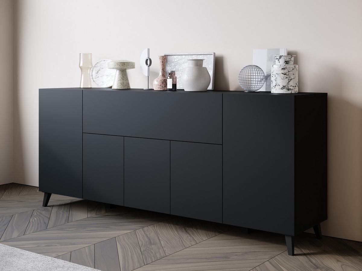SIDEBOARD Phuket 180 - Graphitfarben/Schwarz, Holzwerkstoff/Kunststoff (180/76/38cm) - MIRJAN24