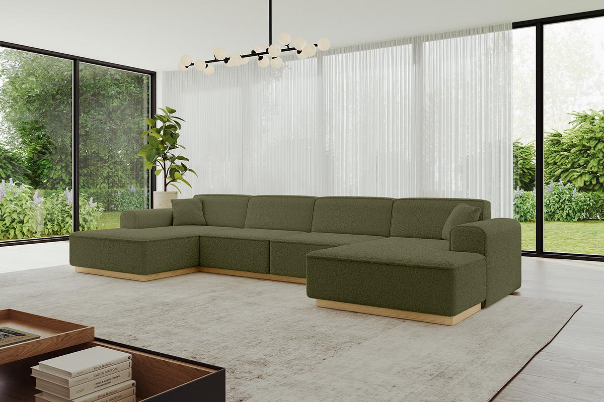 WOHNLANDSCHAFT IREA-U2-v2 - 386x165x80 cm Grün - Platinfarben, Holzwerkstoff/Textil (386/80/165cm) - ALTDECOR