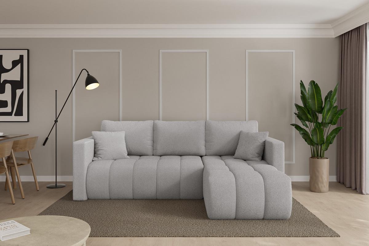ECKSOFA mit Schlaffunktion Ottomane Rechts GARD-L 226x146x85 Hellgrau Bouclé - Silberfarben/Hellgrau, Holzwerkstoff/Kunststoff (226/146cm) - ALTDECOR