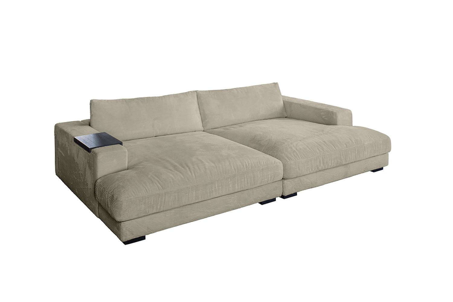 BIG SOFA XL MIT TABLETT MADELINE Steingrau Cord - Greige/Schwarz, Kunststoff/Textil (290/85/190cm) - KAWOLA