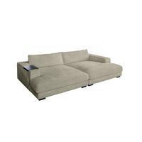 BIG SOFA XL MIT TABLETT MADELINE Steingrau Cord - Greige/Schwarz, Kunststoff/Textil (290/85/190cm) - KAWOLA
