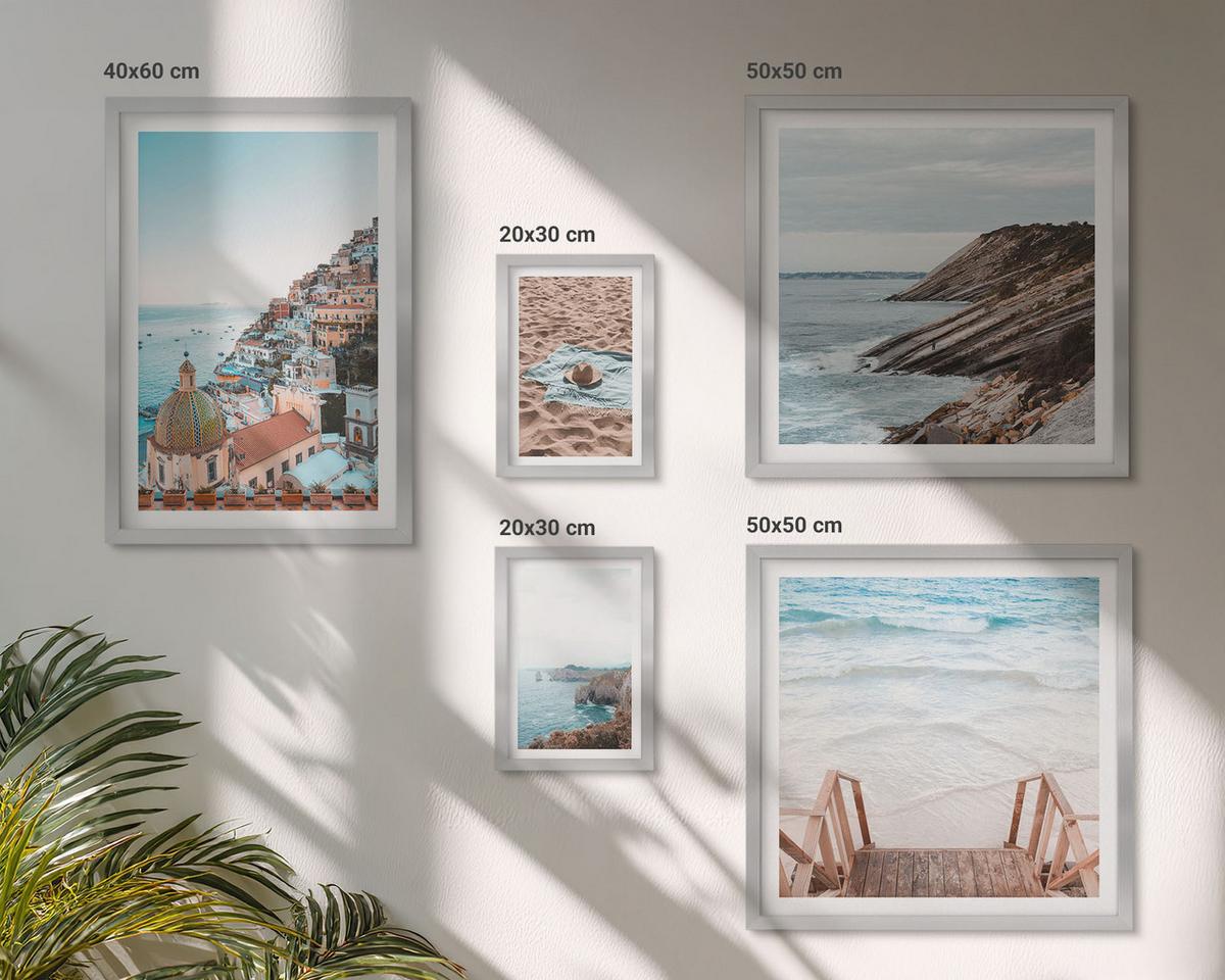 BILDER SET 5er Set - 50x50 cm & 20x30 cm & 40x60 cm Silberner Rahmen - Berglandschaften und Wasserfälle - Silberfarben, Kunststoff (40/60cm) - TULUP