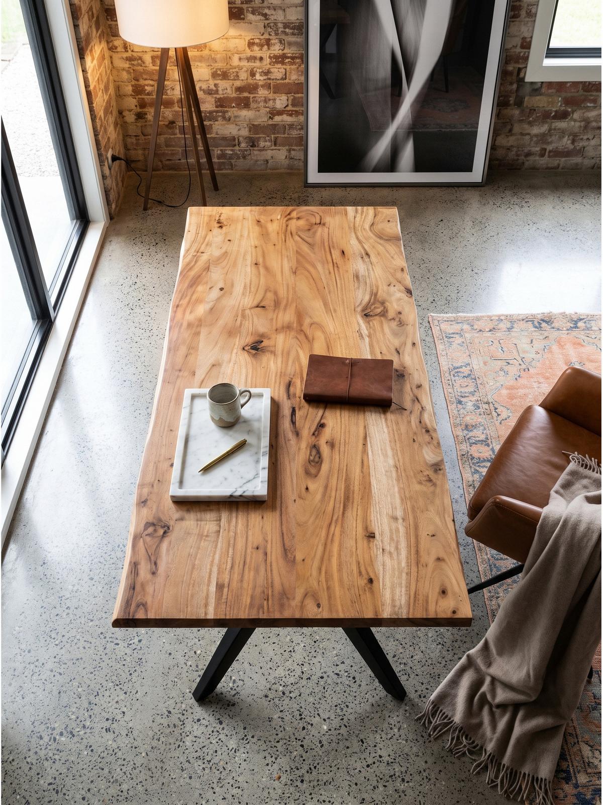SCHREIBTISCH BLAVET, Akazie Massivholz, Akazie-Schwarz, 180 x 90 x 76 cm - Schwarz/Akaziefarben, Holz/Metall (90/180/76cm) - KADIMA DESIGN