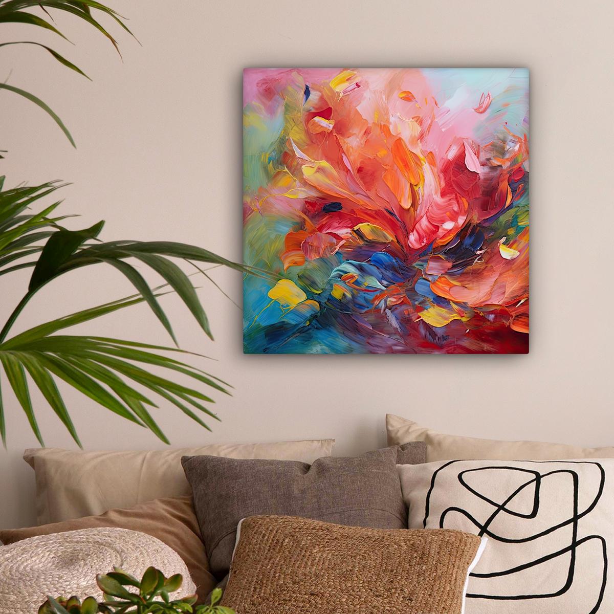 LEINWANDBILD Ölgemälde - Kunst - Abstrakt - Farbenfroh Wandbild Wohnzimmer 50x50 cm - Altrosa, Textil (50/50cm) - MuchoWow