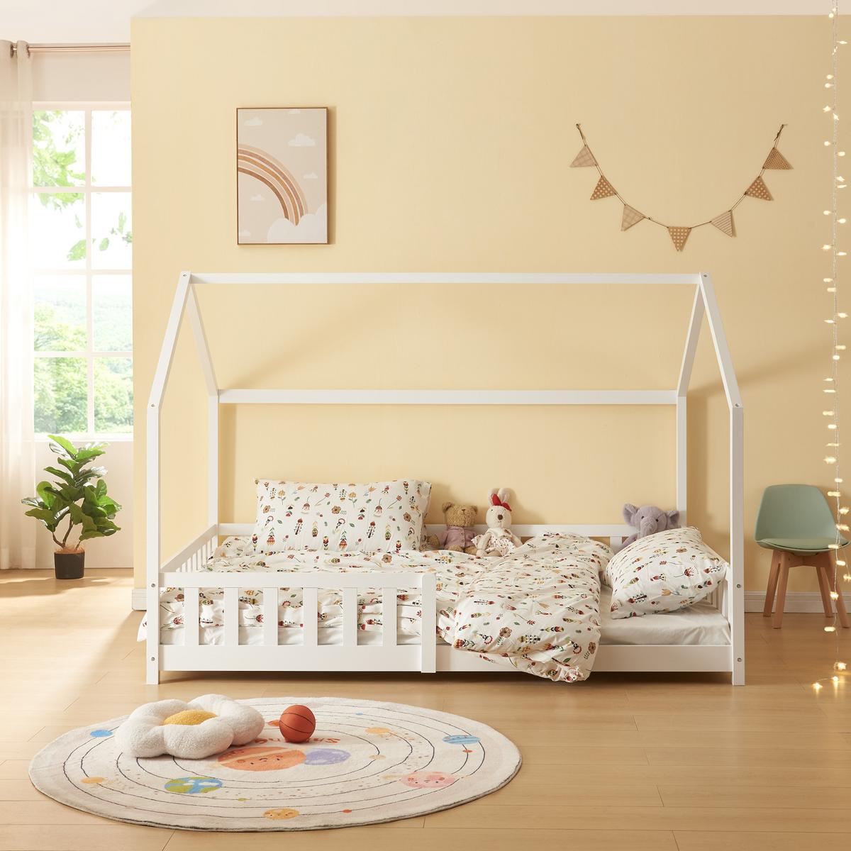 HAUSBETT Hesel - Weiß, Holz (120/200cm) - [en.casa]