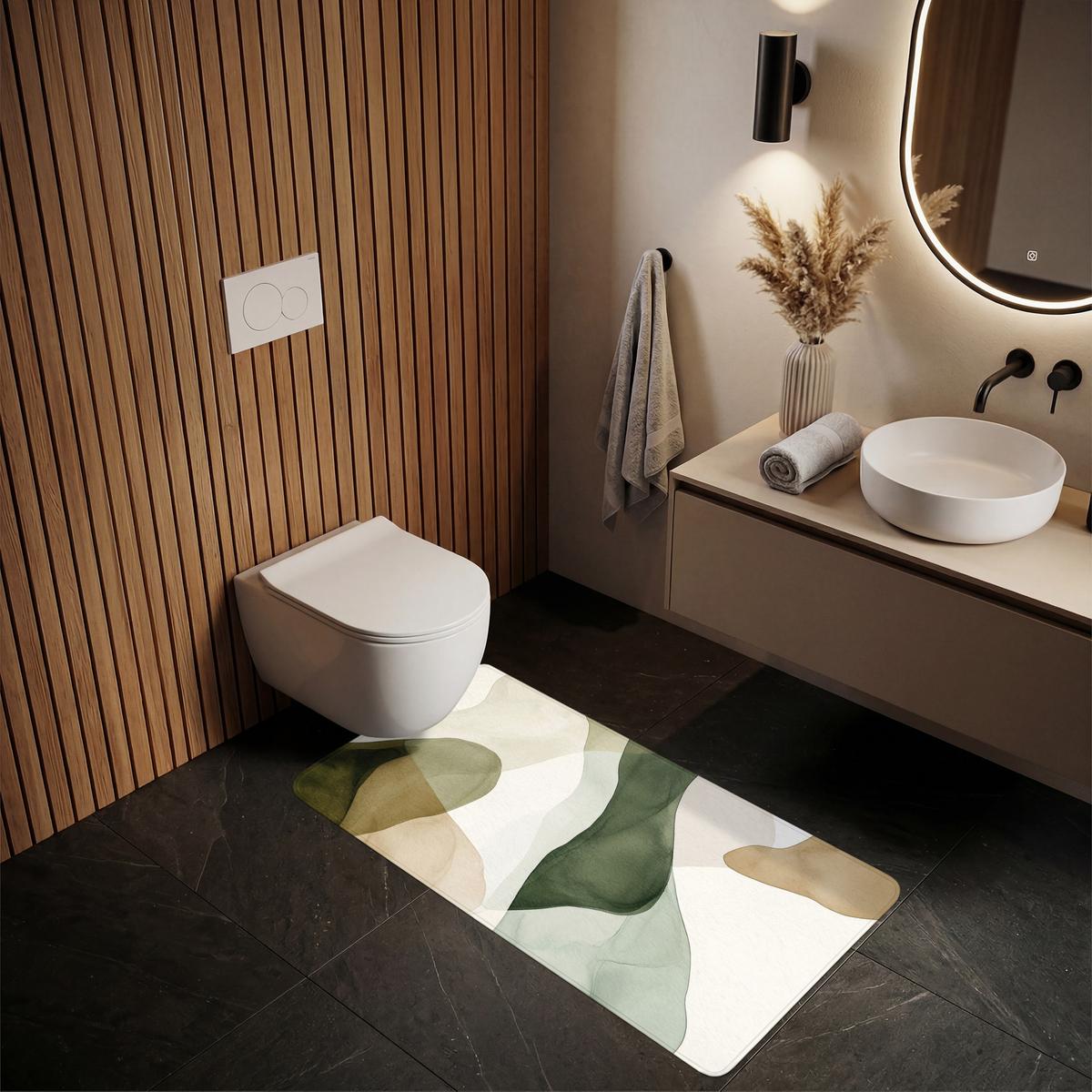 BADEMATTE Japandi - Abstrakt - Grün 60x120 cm - Grün, Textil (60/120cm) - OnlyWow
