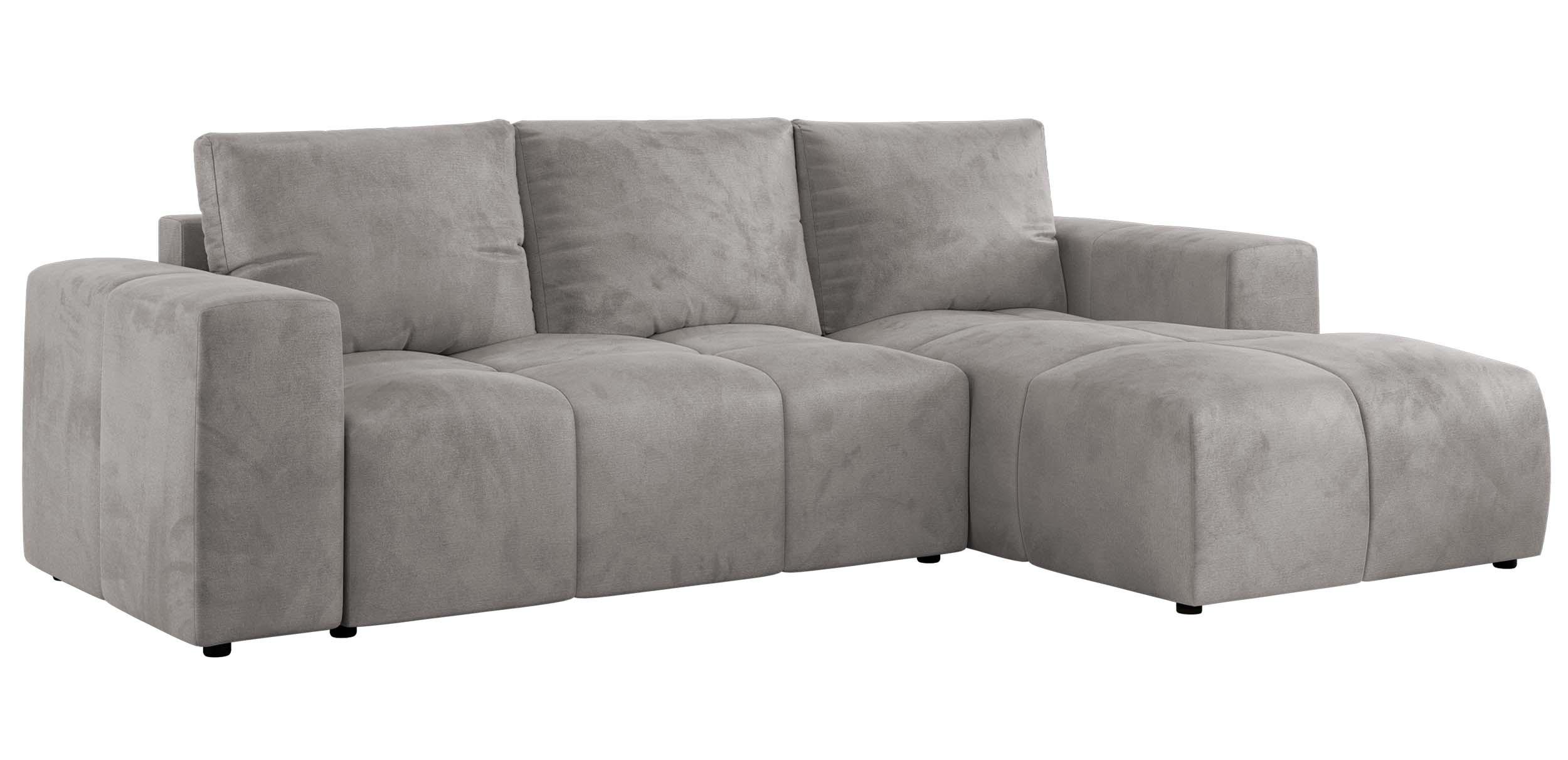 ECKSOFA MONIVA Hellgrau Velvet - Rechts - Hellgrau/Schwarz, Textil (266/164cm) - MKS