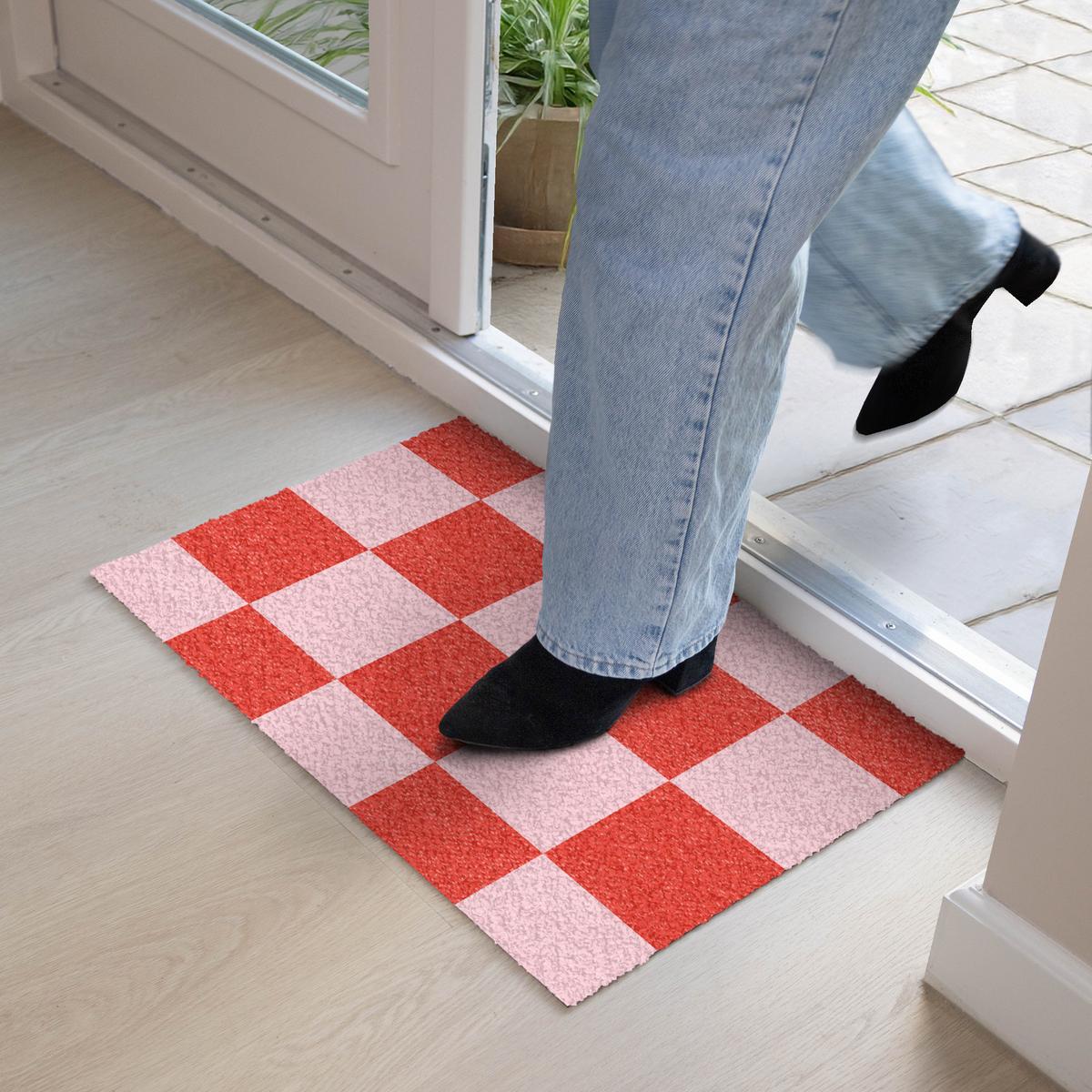 FUSSMATTE Schachbrettmuster - Rot - Rosa - Würfel Türmatte 60x40 cm - Rot, Kunststoff (60/0.4cm) - MuchoWow