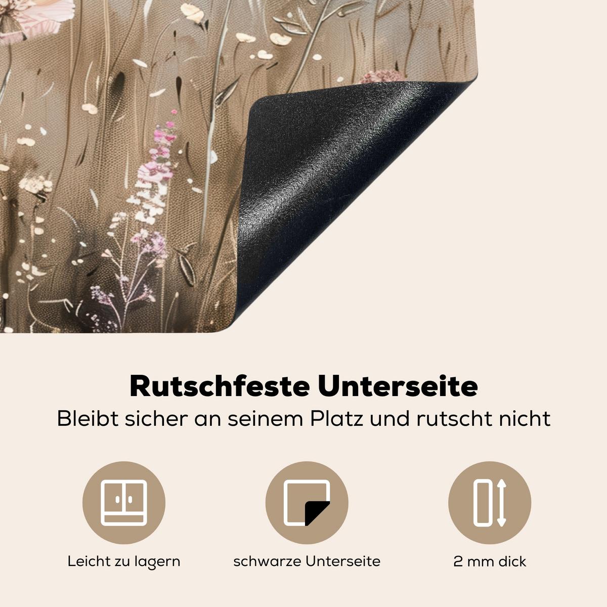 HERDABDECKPLATTE Blumen - Beige - Trockenblumen Herdabdeckung Induktionsfeld 75x52 cm - Beige, Kunststoff (75/52/0.2cm) - MuchoWow