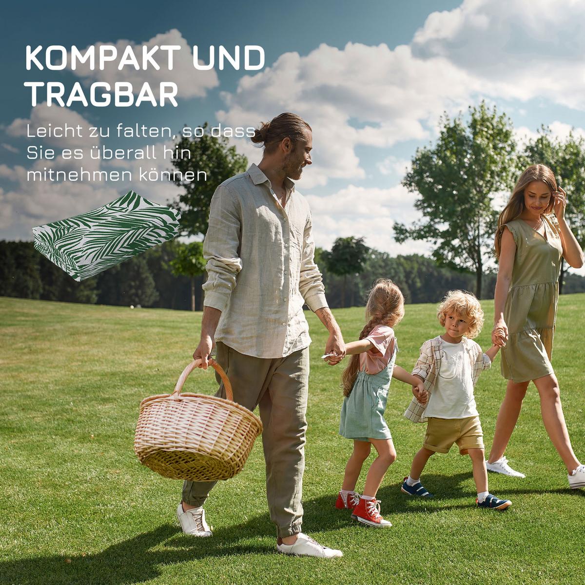 OUTDOOR Teppich Wendbares Wetterfest Outdoorteppich Carpet mit Blätter-Muster - Dunkelgrün, Kunststoff (243/152cm) - Outsunny