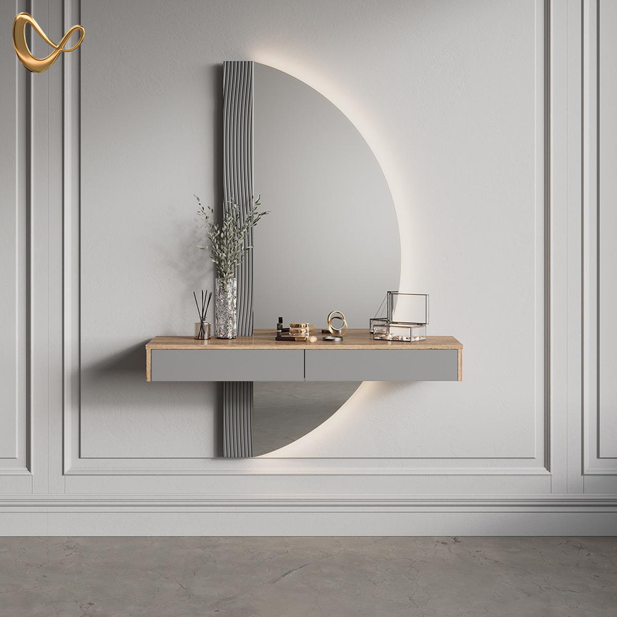 SCHMINKTISCH Ascona Grau 120 cm mit 2 Schubladen - Grau, Holzwerkstoff (120/161.1/40cm) - Livinity®