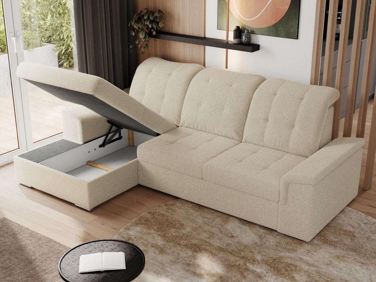 ECKSOFA MADRITO L - Beige Boucle - Links - Beige/Silberfarben, Textil/Metall (160/256cm)
