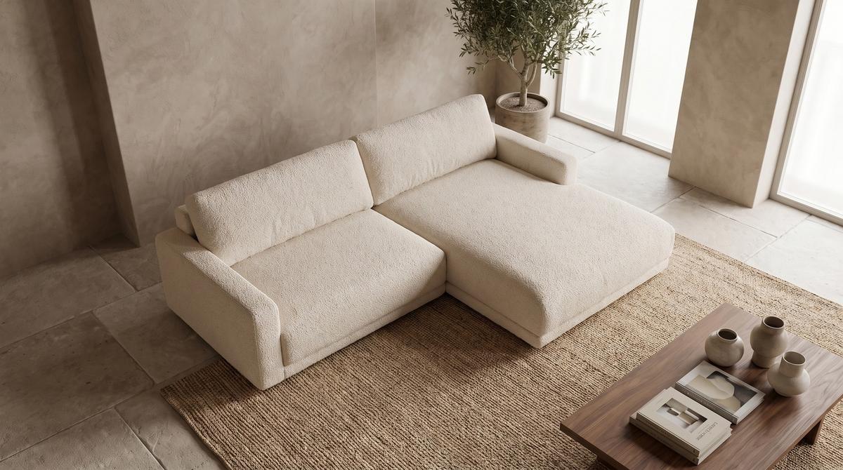 ECKSOFA MARLIN Beige Bouclé - Beige/Schwarz, Kunststoff/Textil (262/168cm) - KAWOLA
