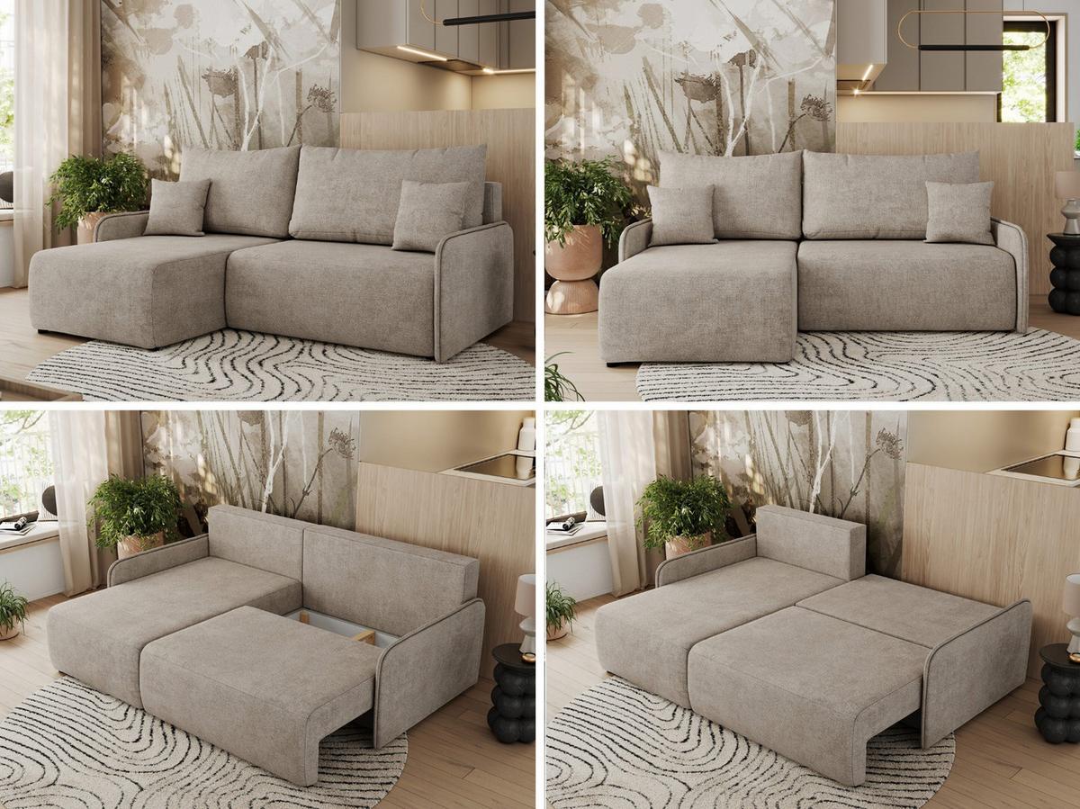 ECKSCHLAFSOFA ARPA L Beige Struktur - links - Beige/Schwarz, Kunststoff/Textil (198/150cm) - MKS