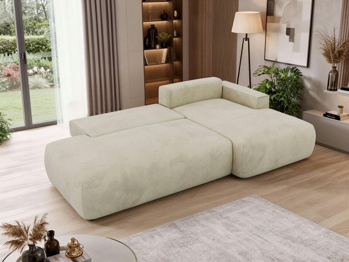 ECKSOFA TAREN L Beige Velvet - Rechts - Beige/Schwarz, Kunststoff/Textil - MKS