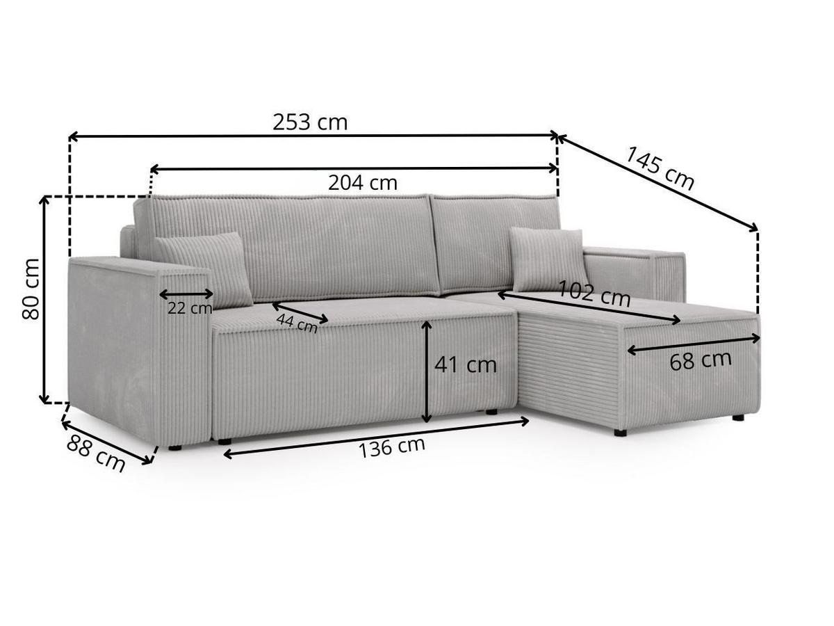 ECKSOFA Prato L Grau - Schwarz/Grau, Holz/Textil (253/145cm) - Graingold