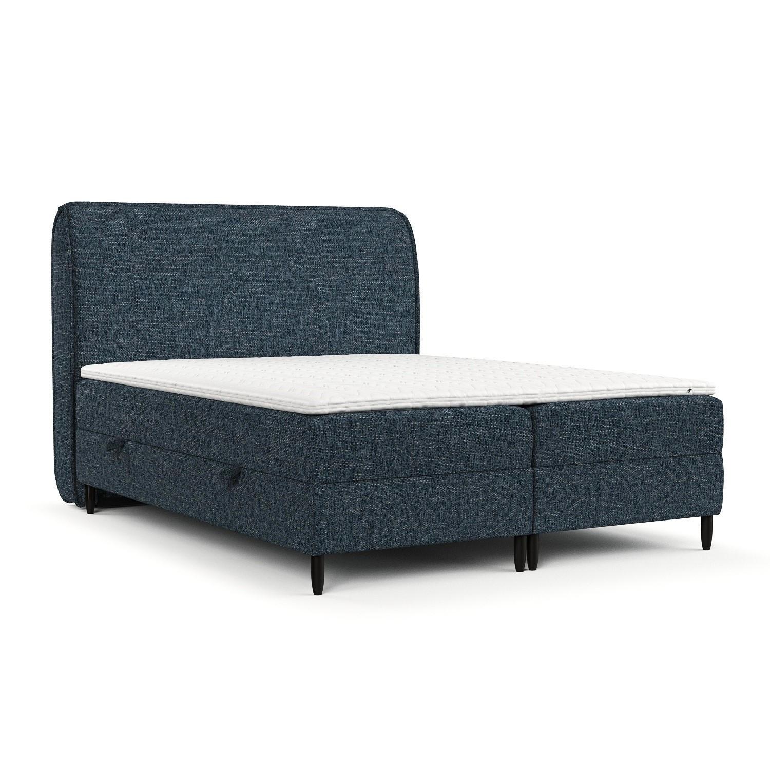 BOXBETT Lunaro 160/200 cm Marineblau im Modesto Stoff - Schwarz/Dunkelblau, Holz/Holzwerkstoff (160/200cm) - AltaBeds