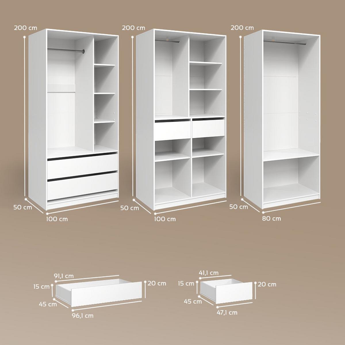 KLEIDERSCHRANK Trento Weiß 3er Set - Weiß, Holzwerkstoff (100/200/50cm) - Livinity®