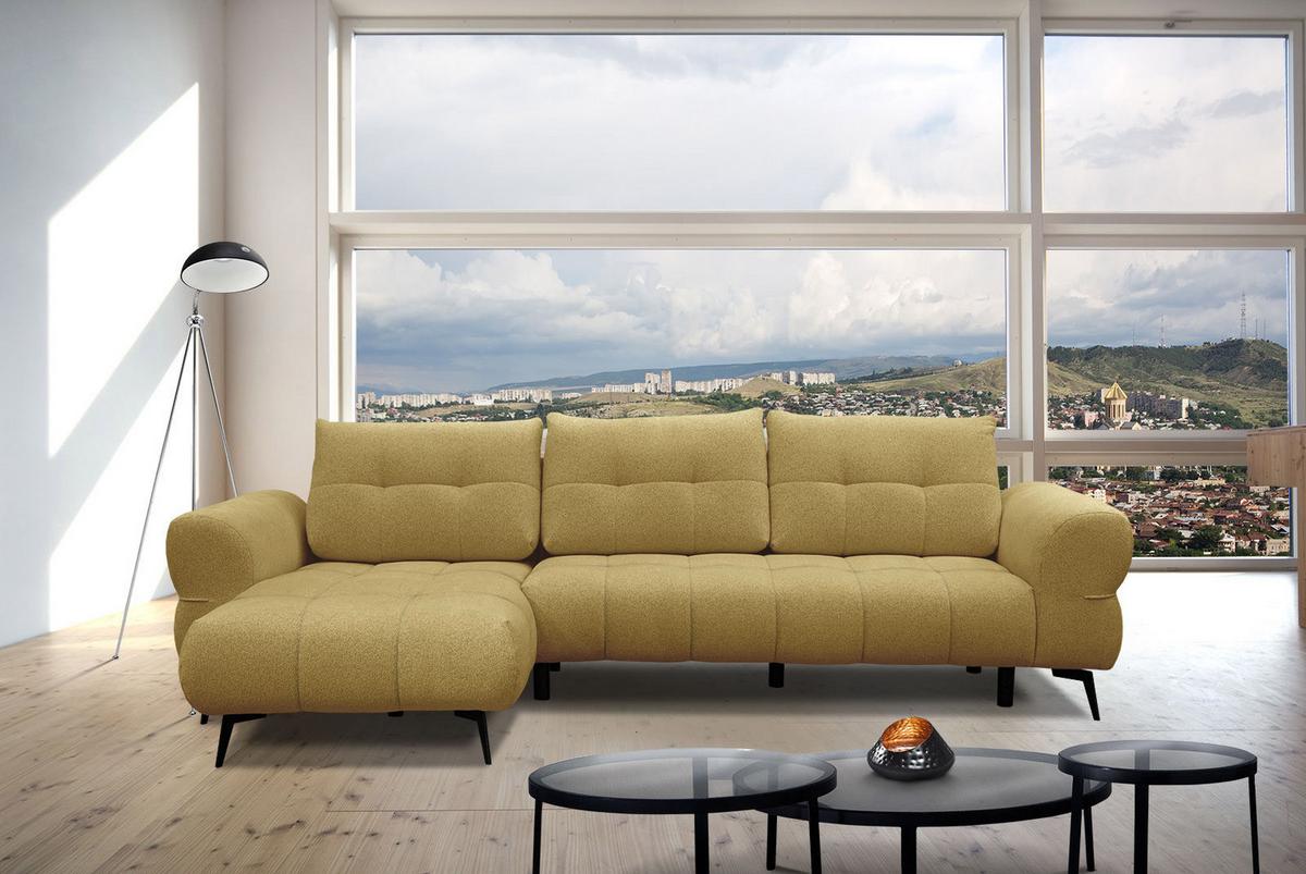 ECKSOFA SALVINI 4-Sitzer, honig - Schwarz/Honig, Holzwerkstoff/Textil (158/292cm) - Wozimo