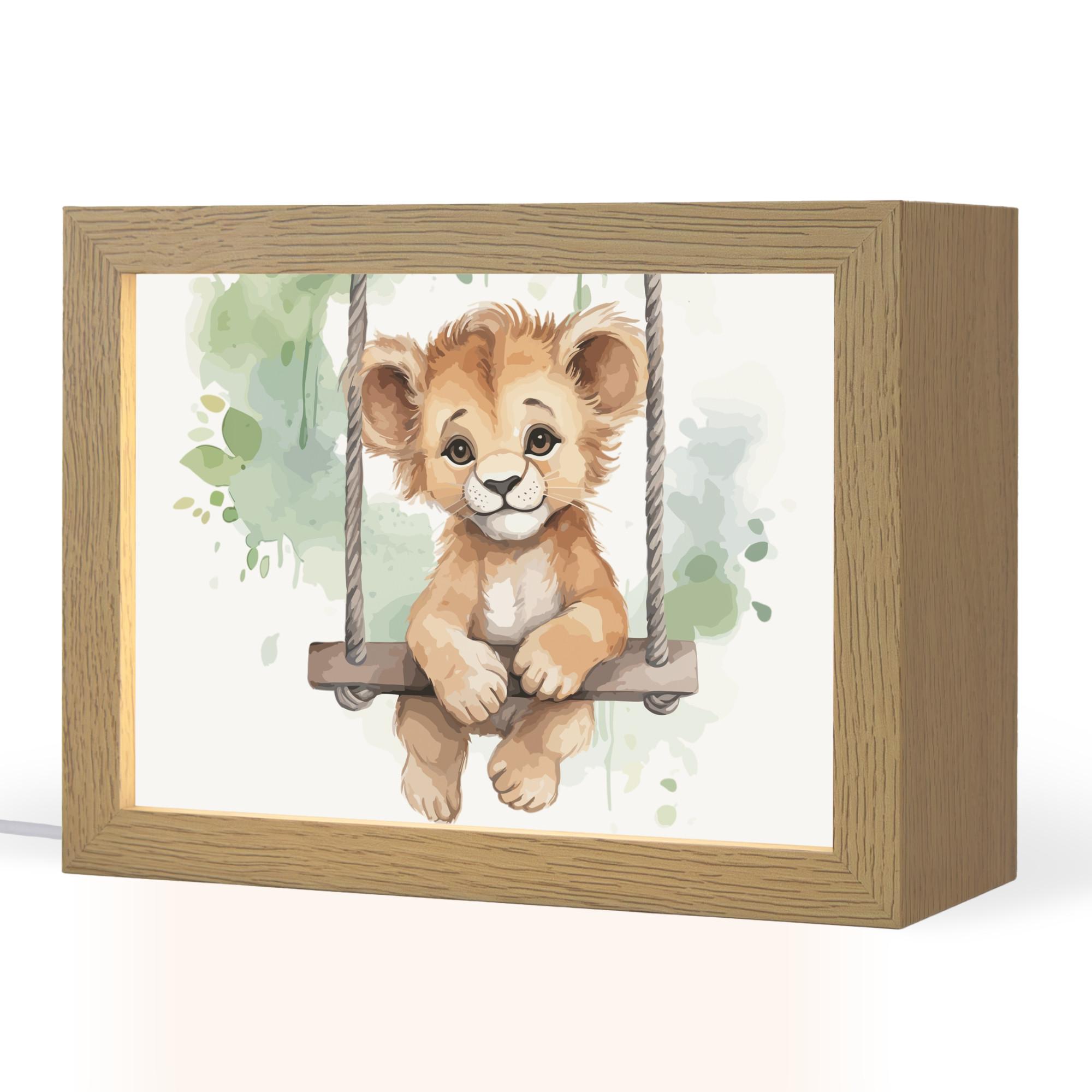 NACHTTISCHLAMPE Löwe - Tier - Kinder - Dschungel 20x15 cm - Weiß, Holzwerkstoff (8/20/15cm) - OnlyWow