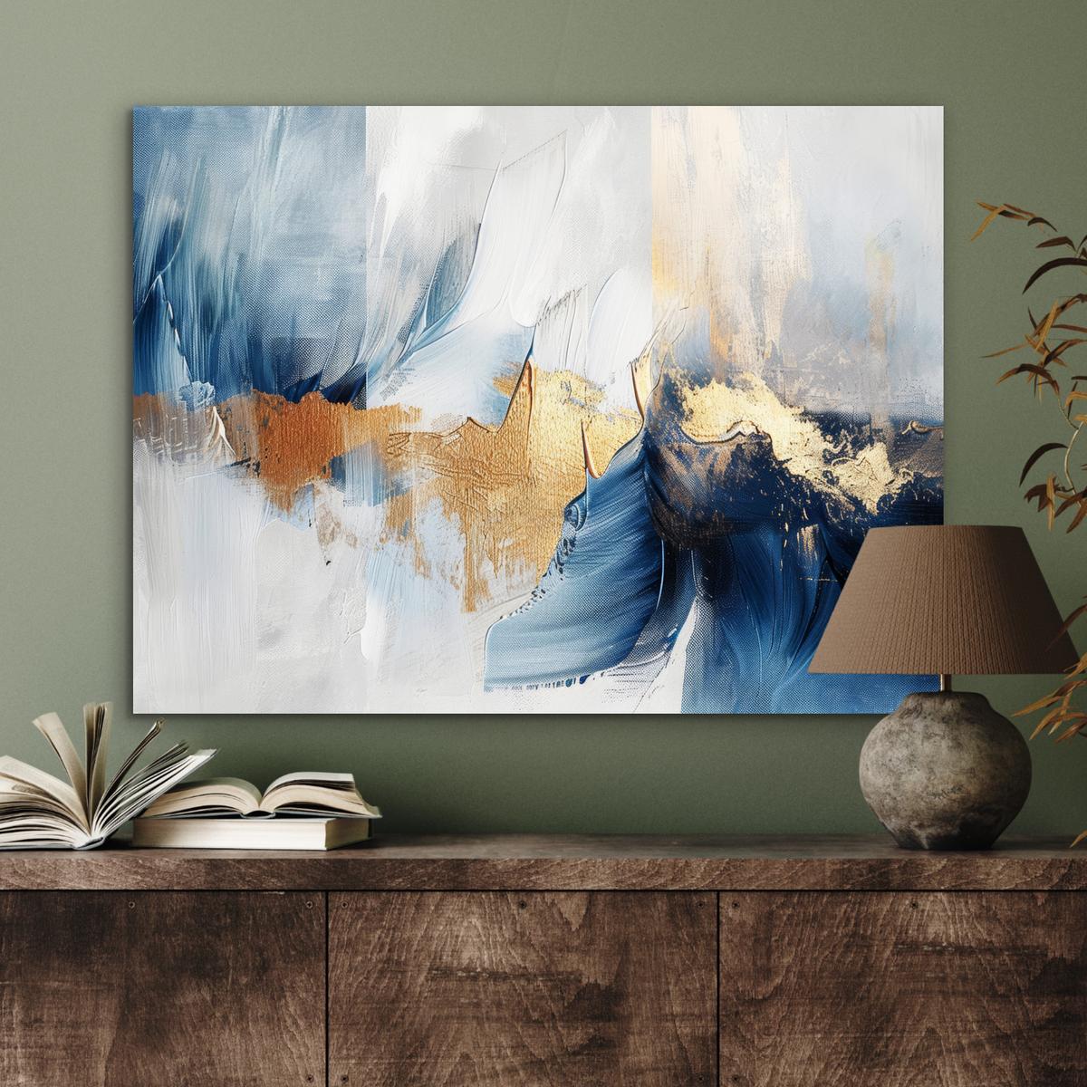 METALLBILD Gold - Blau - Aquarell - Kunst - Modern 80x60 cm - Hellblau, Metall (80/60cm) - MuchoWow