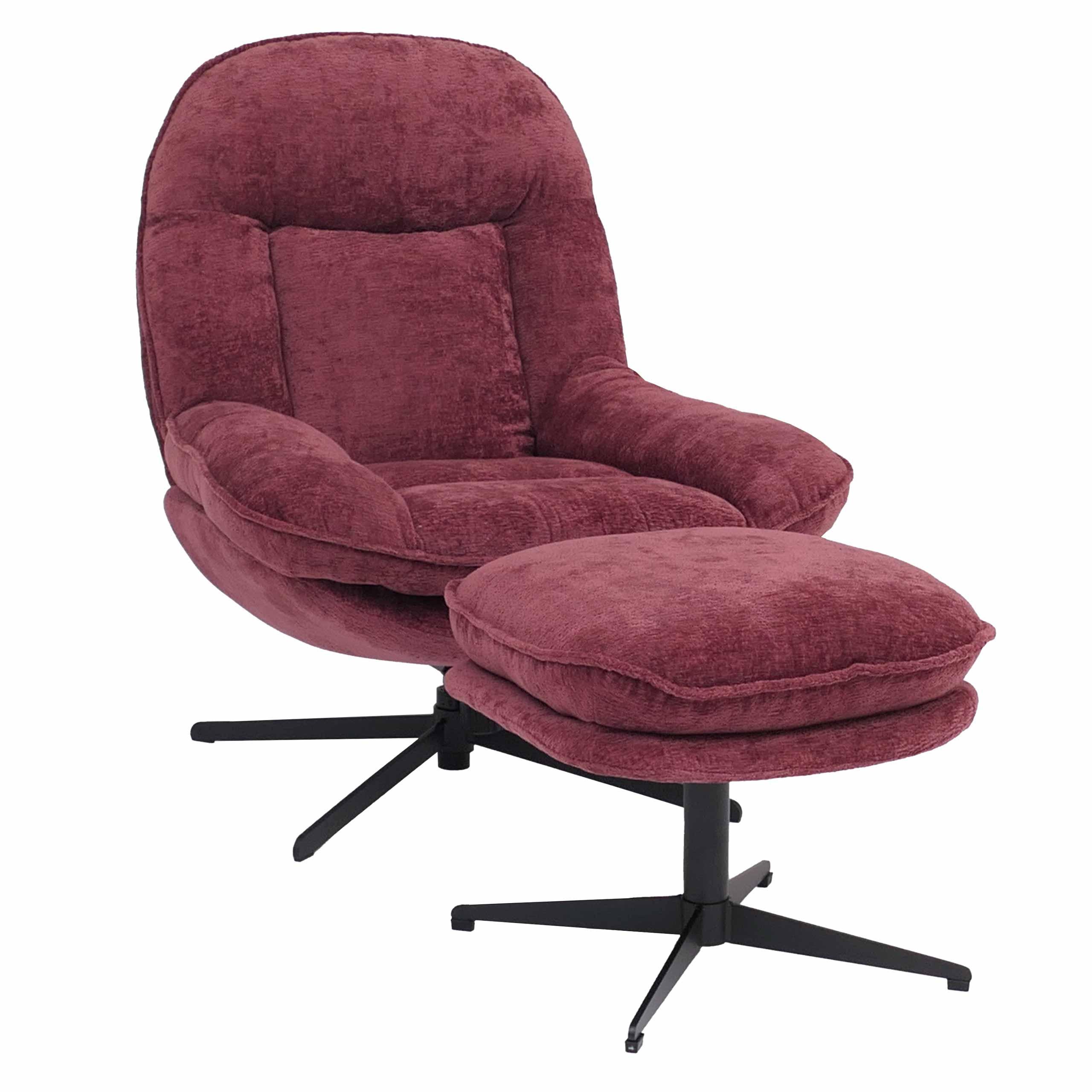 RELAXSESSEL MIT HOCKER Rot - Rot, Textil (80/96/90cm) - MCW