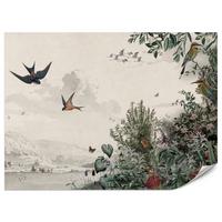 FOTOTAPETE für Wohnzimmer Retro Tropenlandschaft Vögel Büsche 400x280 - Beige/Rot, Papier (400/280cm) - Muralo