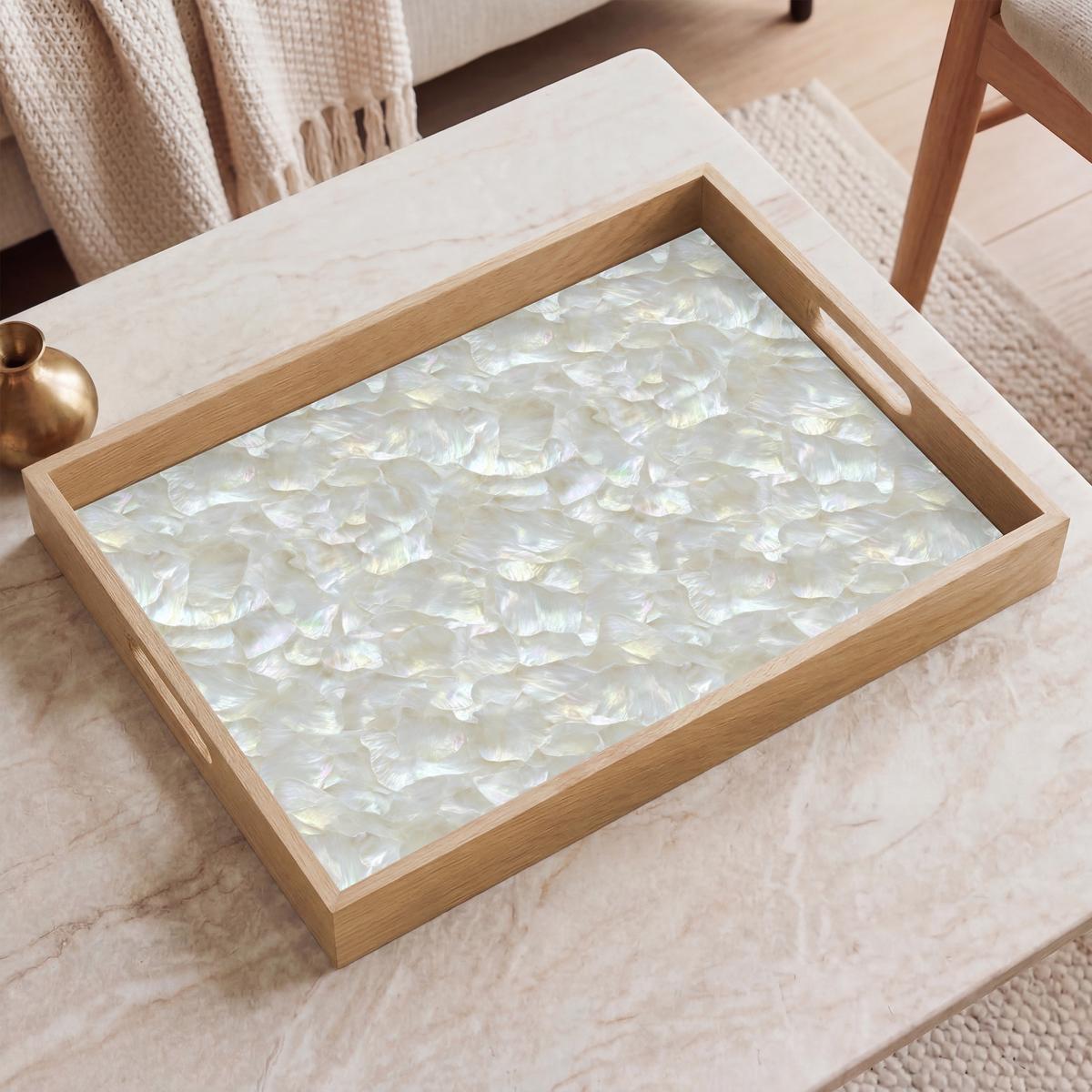 TABLETT Perlglanz - Weiß - Muschel 50x35 cm - Weiß, Holz (50/5/5cm) - OnlyWow