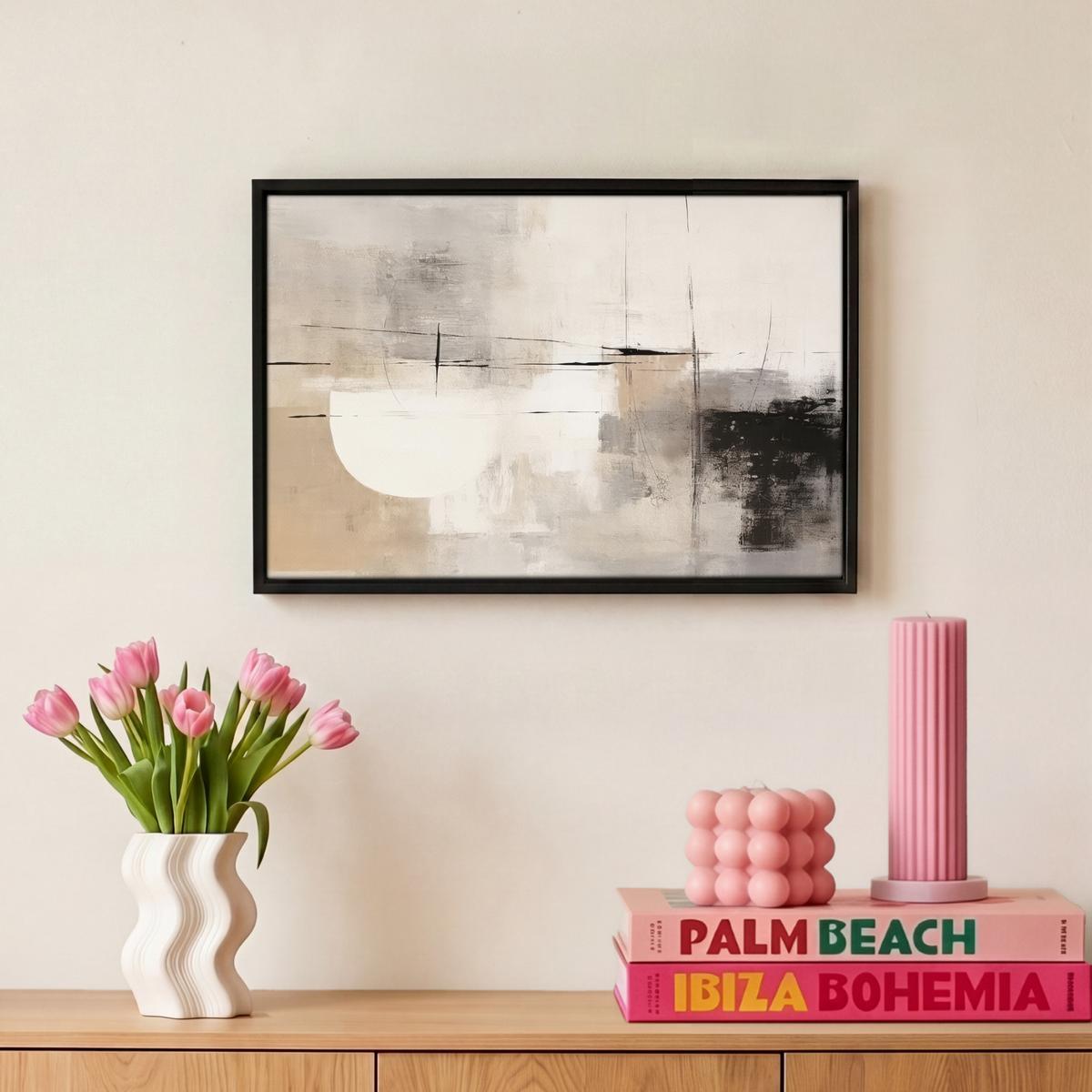 LEINWAND Bilder mit Rahmen - Abstrakt - Kunst - Grau - 30x20 - Hellgrau, Textil (30/20cm) - MuchoWow