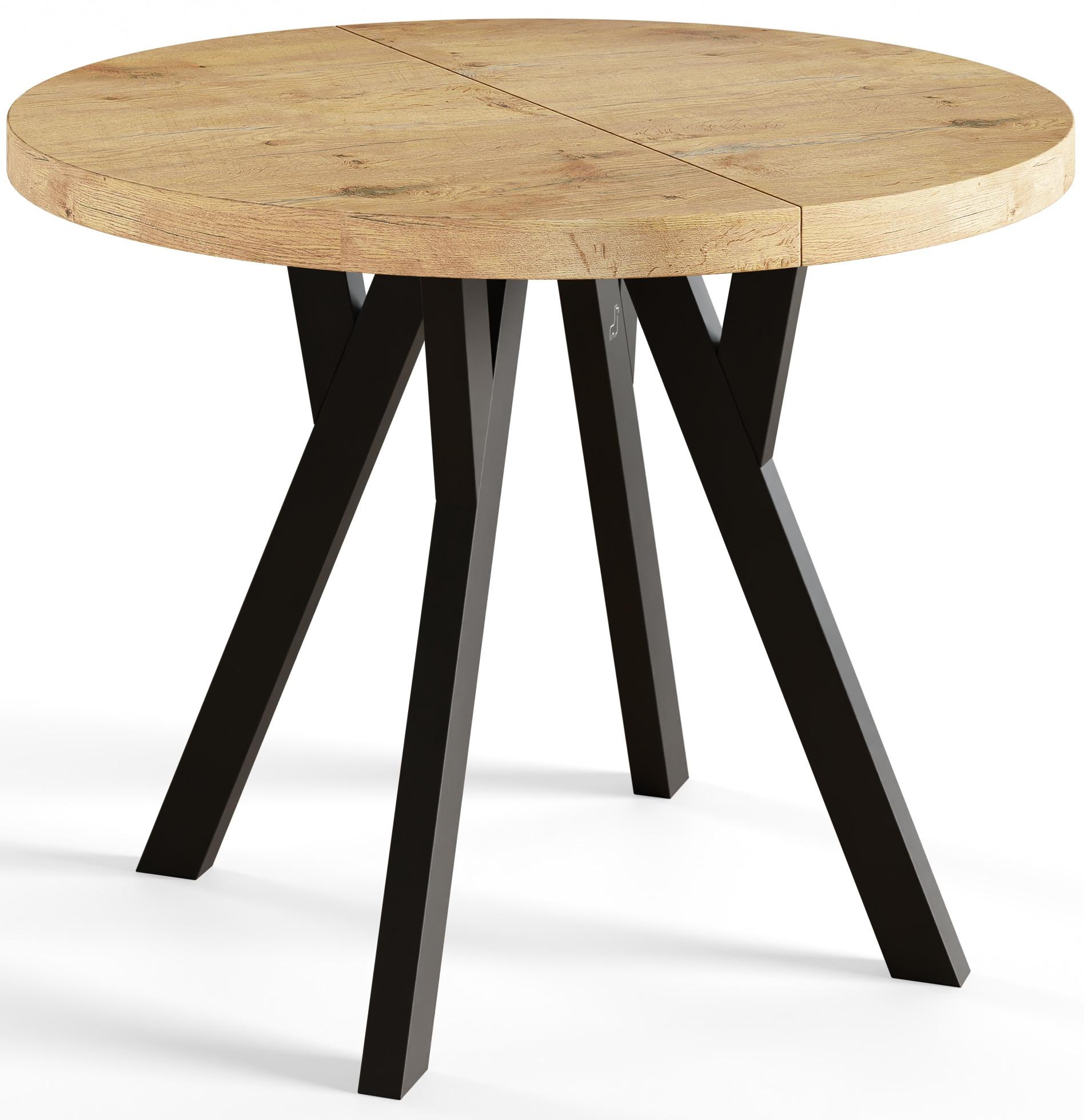 RUNDER Esstisch ausziehbar – Moderner Wohnzimmertisch und Küchentisch – Tisch mit Stabile Konstruktion, Durchmesser 80 cm - 130 cm - Farbe Lancelot - Beige/Schwarz, Holzwerkstoff (80/80/77cm) - Alpi-Möbel
