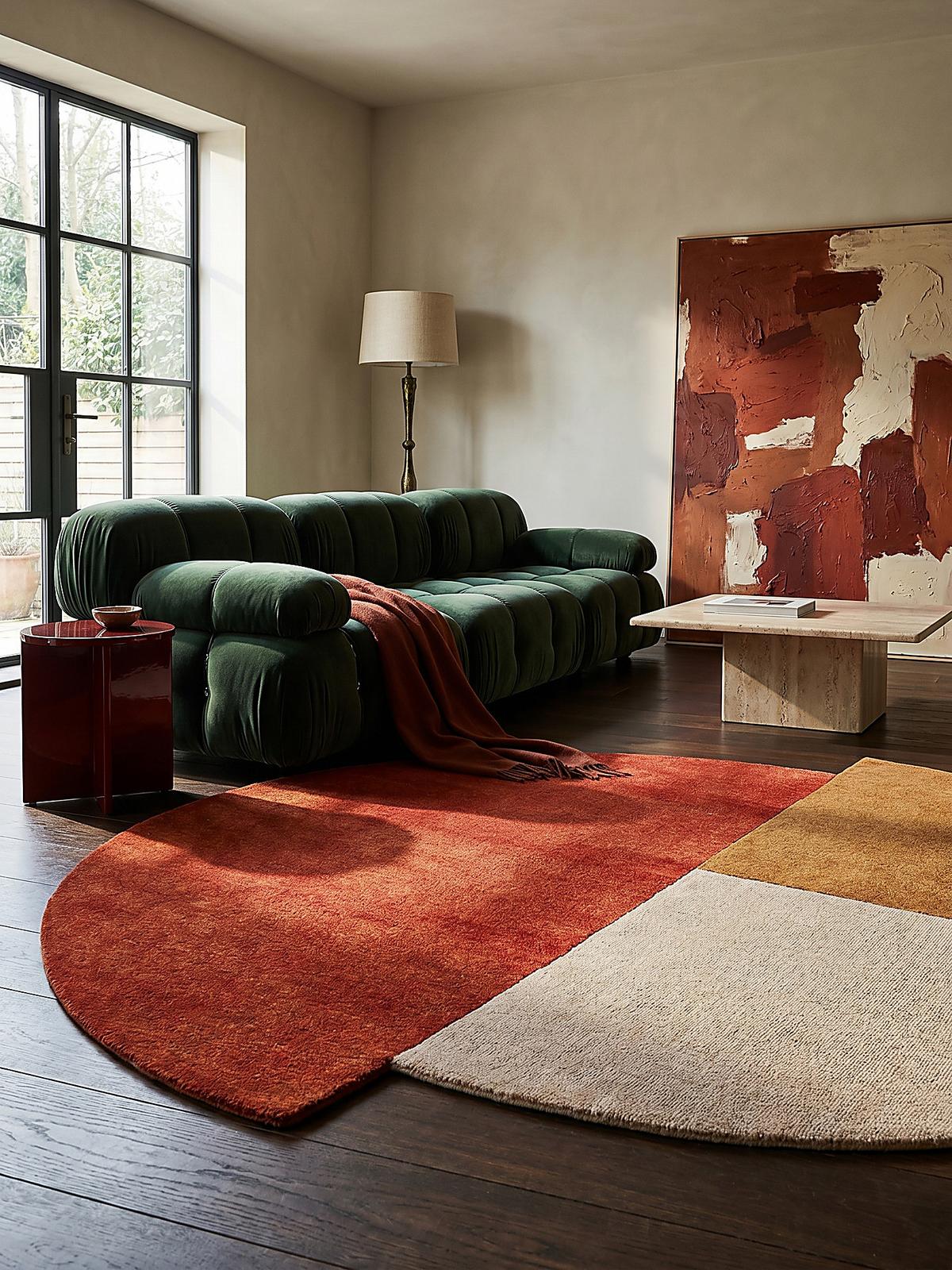 WOLLTEPPICH HALLEIN, geometrisch, Rot-Beige, Ø 200 cm - Rot, Textil (200/200cm) - KADIMA DESIGN