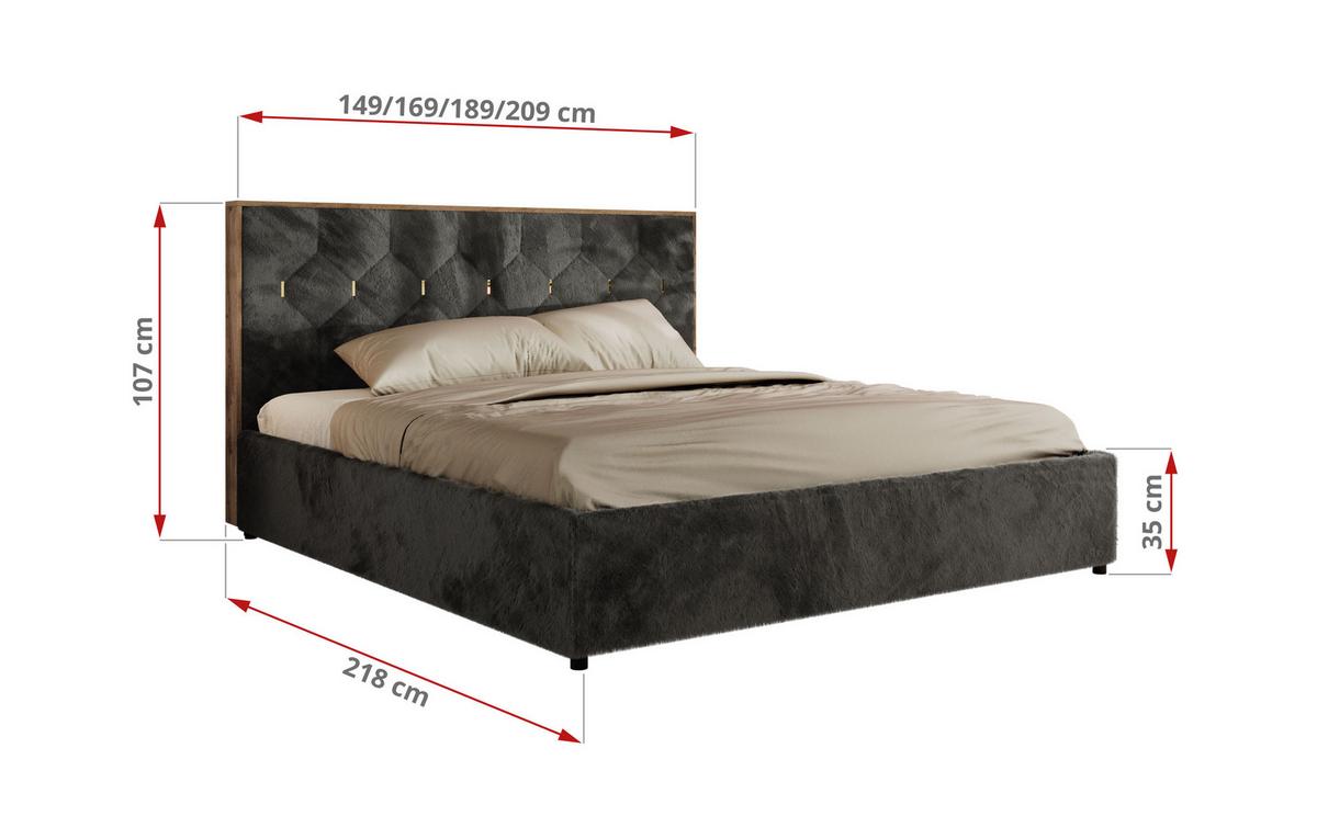 POLSTERBETT LARINO CLASSIC 200/200 - Dunkelgrau Plüsch - Multipocket-Matratze - Dunkelgrau, Textil (200/200cm) - MKS