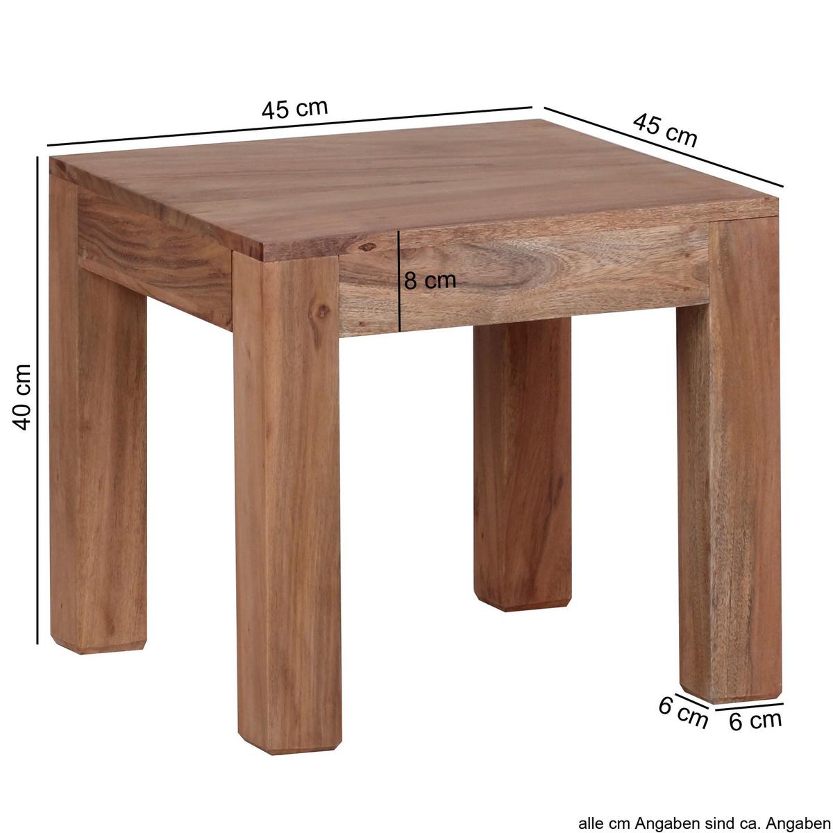 BEISTELLTISCH Massivholz Landhausstil Design MUMBAI, Akazie 45x45x40 cm - Akaziefarben, Holz (45/45/40cm) - KADIMA DESIGN