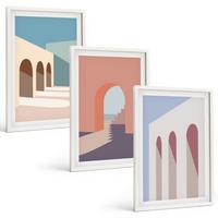 BILDER SET 3er Set - 40x60 cm Weißer Rahmen - Architekturgrafiken in Pastellfarben - Weiß, Kunststoff (40/60cm) - TULUP