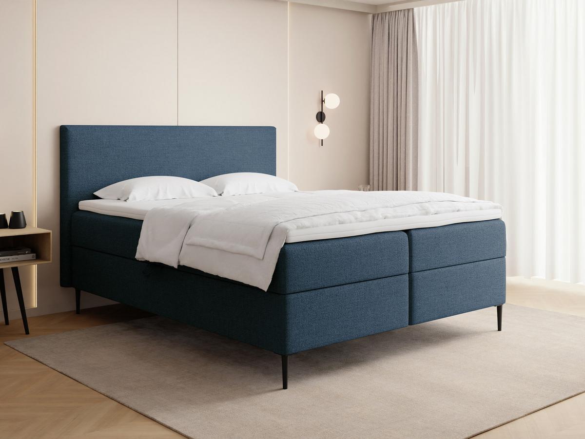 BOXBETT Alba Rise mit Bettkasten, Dunkelblau Chenille 180x200 cm – inkl. H4 Taschenfederkern Matratze & Foam Topper - Schwarz/Dunkelblau, Holz/Textil (180/200cm) - WFL GROUP