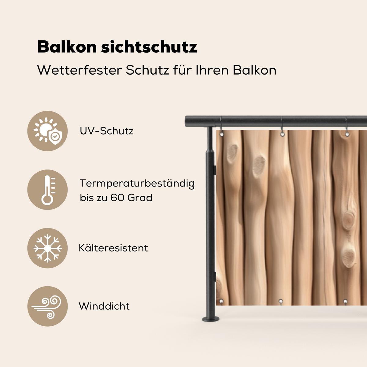 BALKON-SICHTSCHUTZ Holz - Stiel - Hellbraun Groß 500x80 cm - Ahornfarben, Kunststoff (500/80cm) - MuchoWow