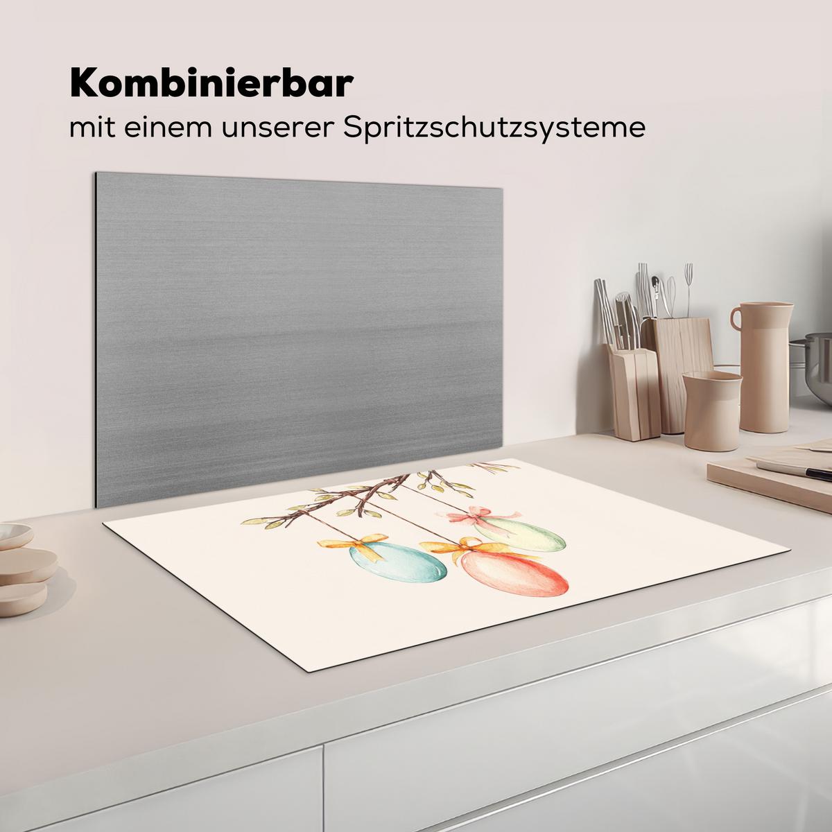 HERDABDECKPLATTE Osterkuchen - Schleife - Eier Ceranfeldabdeckung 76x51.5 cm - Creme, Kunststoff (76/51.5/0.2cm) - MuchoWow