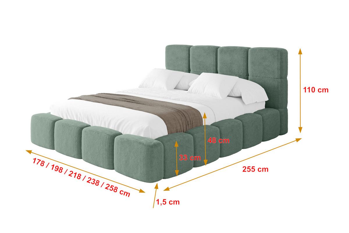POLSTERBETT mit Bettkasten und Lattenrost mit Kopfteil, Boxbett ohne Matratze, mit Stauraum - NATA 200x200 Grün - Grün, Holzwerkstoff/Textil (200/200cm) - ALTDECOR