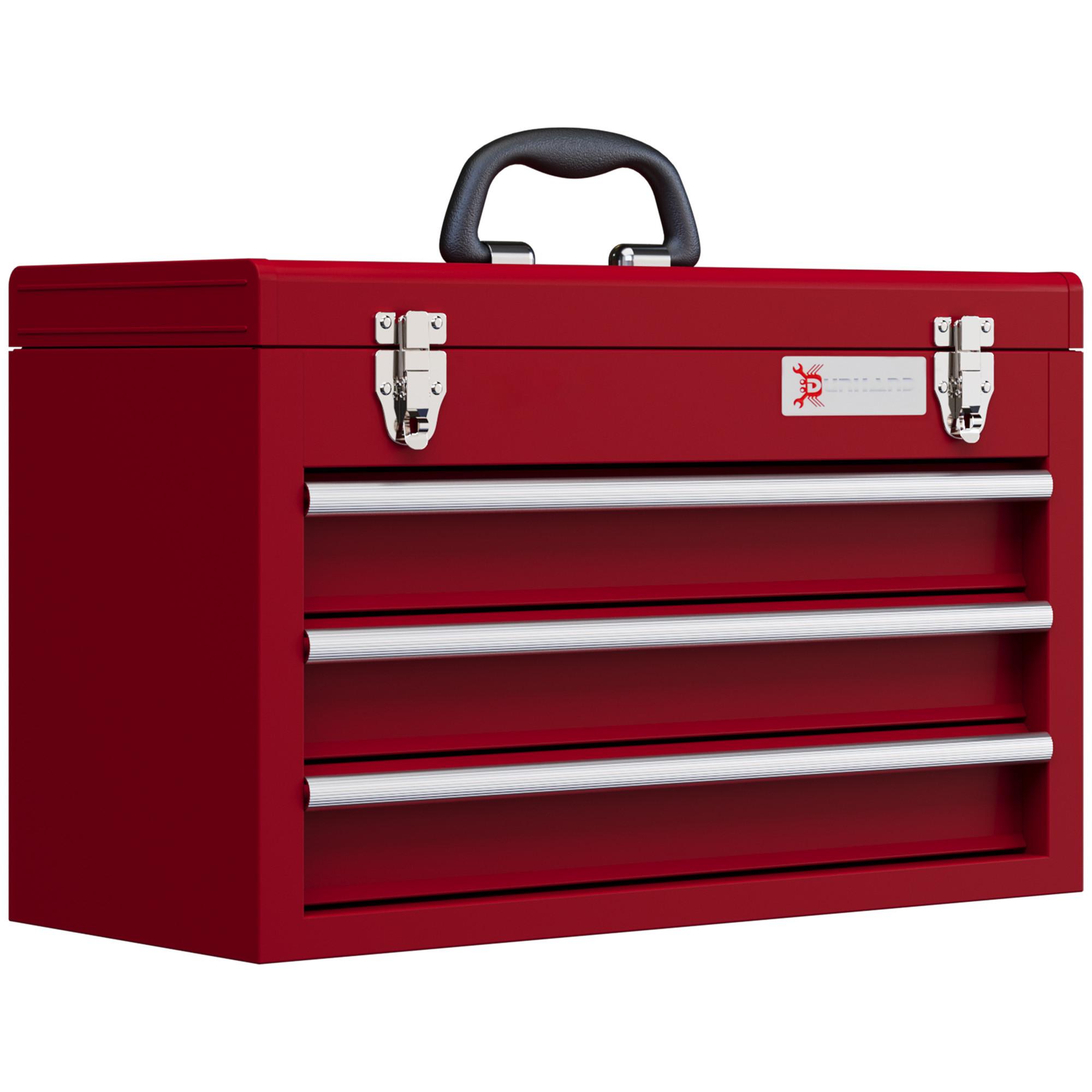 WERKZEUGKOFFER leer, 51 x 22 x 32 cm Werkzeugkasten mit 3 Schubladen Rot - Rot, Metall (22/32/51cm) - DURHAND