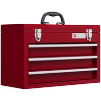 WERKZEUGKOFFER leer, 51 x 22 x 32 cm Werkzeugkasten mit 3 Schubladen Rot - Rot, Metall (22/32/51cm) - DURHAND