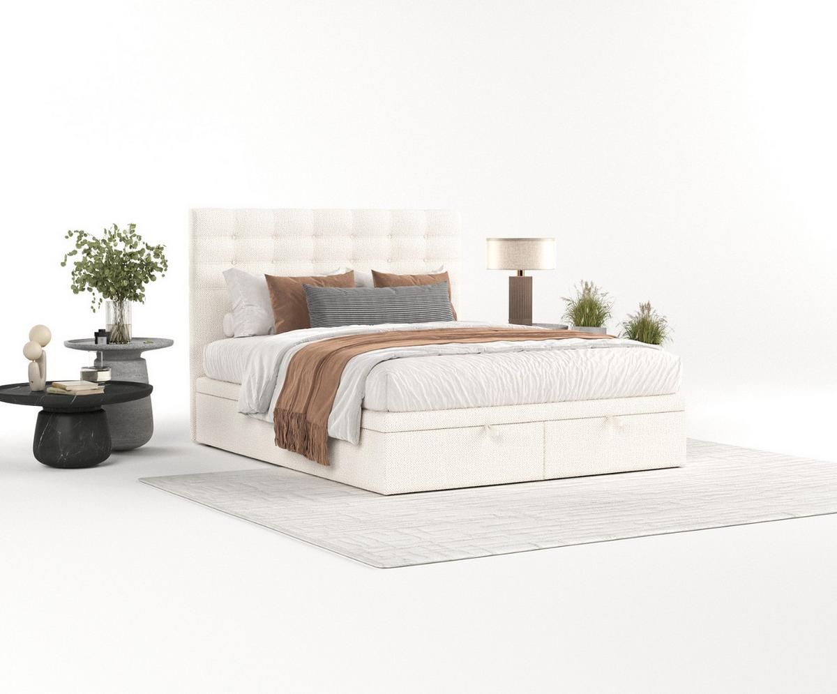 POLSTERBETT Callo mit Stauraum 180/200 cm Creme im Alta Stoff - Creme/Schwarz, Holz/Holzwerkstoff (180/200cm) - AltaBeds
