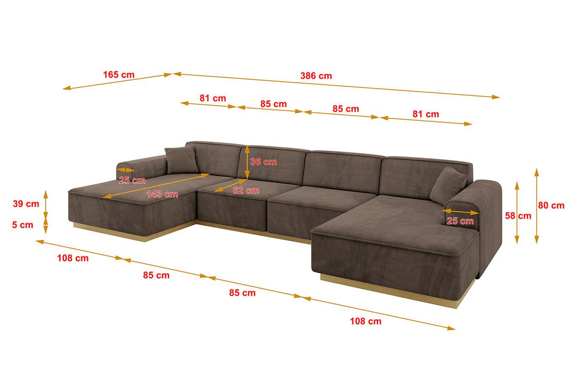 WOHNLANDSCHAFT IREA-U2-v2 - 386x165x80 cm Braun - Braun, Holzwerkstoff/Textil (386/80/165cm) - ALTDECOR