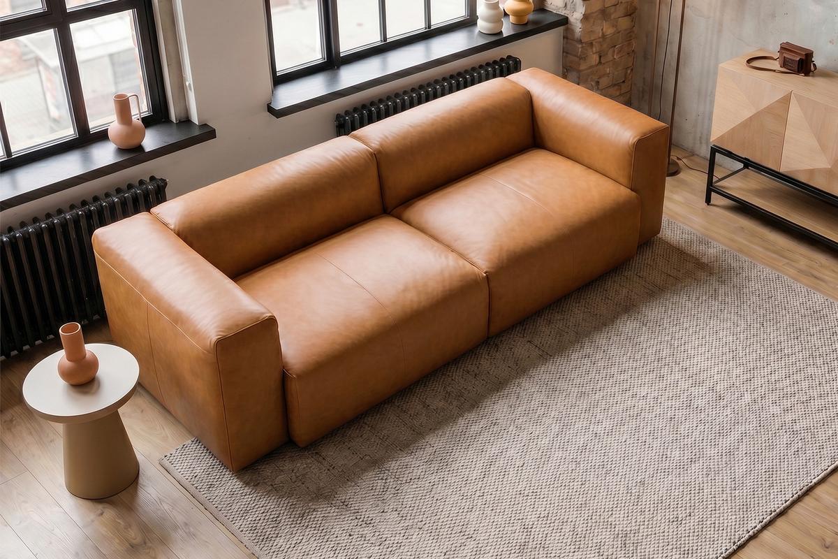 SOFA CELESTE Braun Leder - Schwarz/Braun, Leder/Kunststoff (302/72/114cm) - KAWOLA