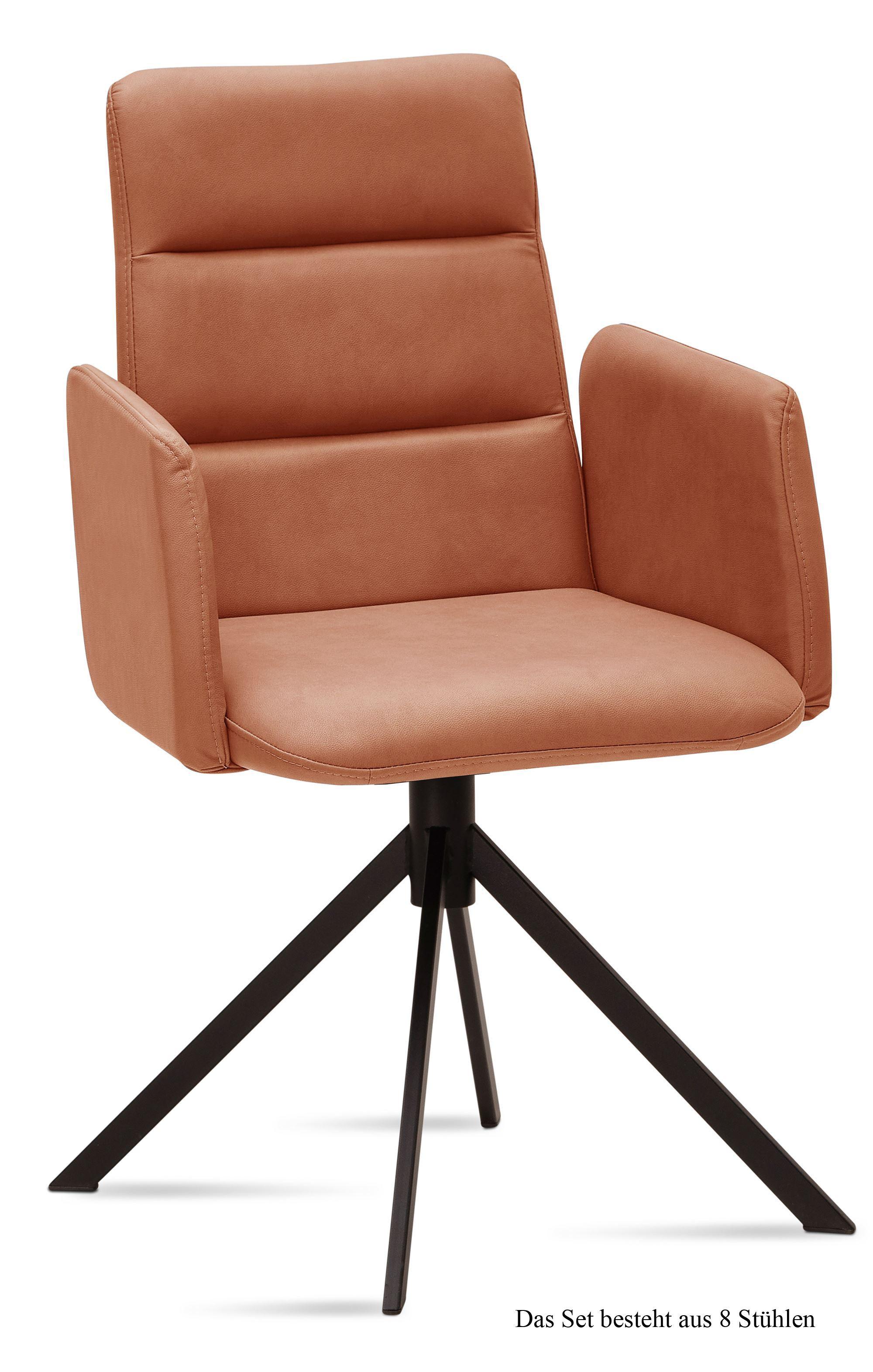 ARMLEHNSTUHL (8er-Set) Duana 52x92x60 Schwarz/Cognac - Cognac/Schwarz, Kunststoff (60/92/52cm) - 58aufmkessel