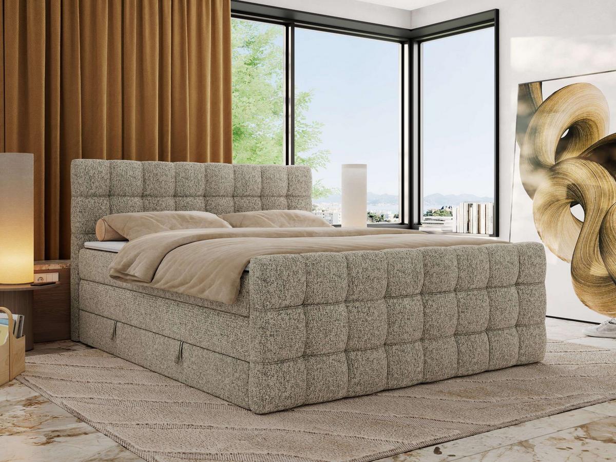 BOXSPRINGBETT ALTIVO KING DUO 200/200 - Dunkelbeige Strukture - H3 - Taupe, Textil (200/200cm) - MKS