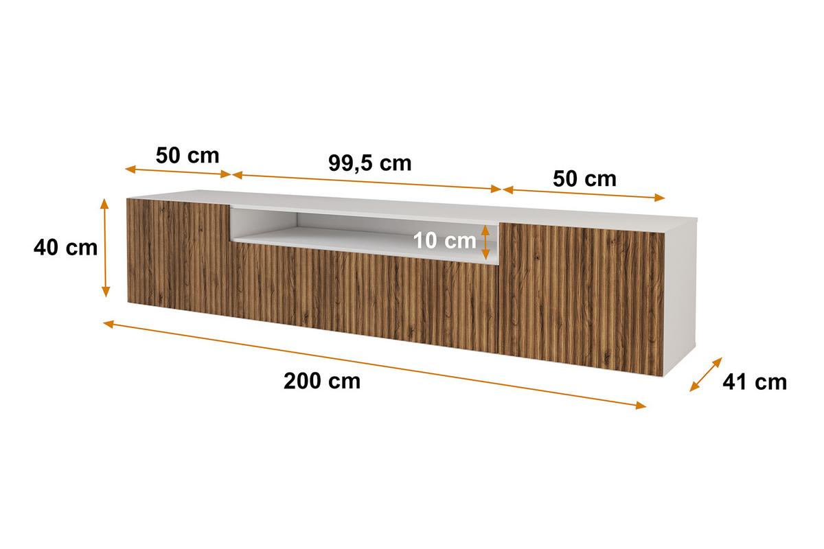 LOWBOARD NOA-2-W 200x40x41 cm - Weiß / Katania - Eiche Wotan, Holzwerkstoff (200/40/41cm) - ALTDECOR